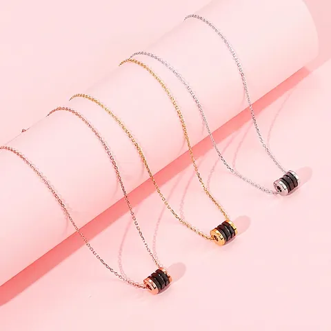 Moda Collana Con Pendente A Cilindro Acciaio Inossidabile Ceramica Nera Geometrico Elegante Gioielli Per Donne Accessorio Quotidiano