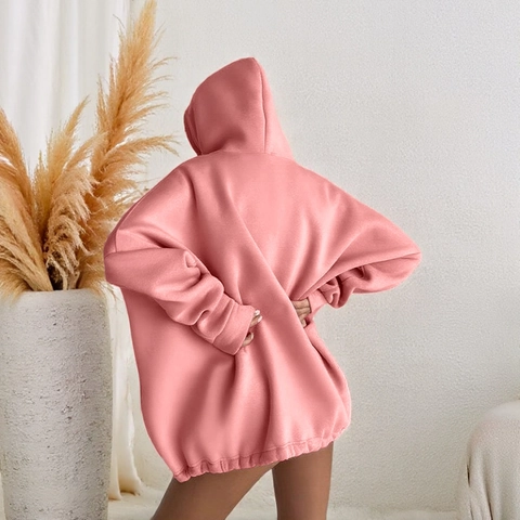 Women Oversized Hoodie Solid Color Long Sleeve Drop Shoulder Sweatshirt With Drawstring Hem Loose Casual Comfort Top