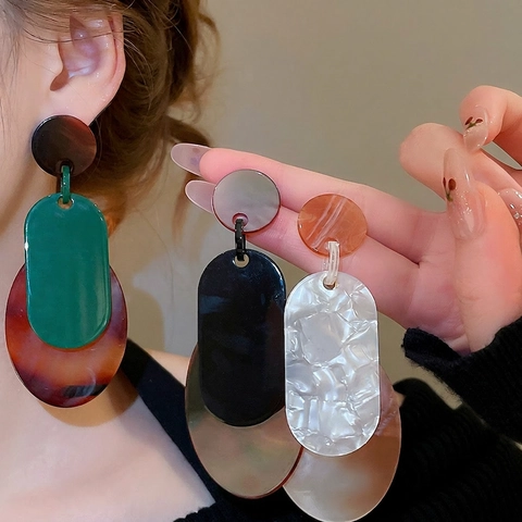 Orecchini Pendenti Geometrici Multistrato In Acrilico Con Perno In Argento Sterling 925 Motivo Marmo Tondo Ovale Donne
