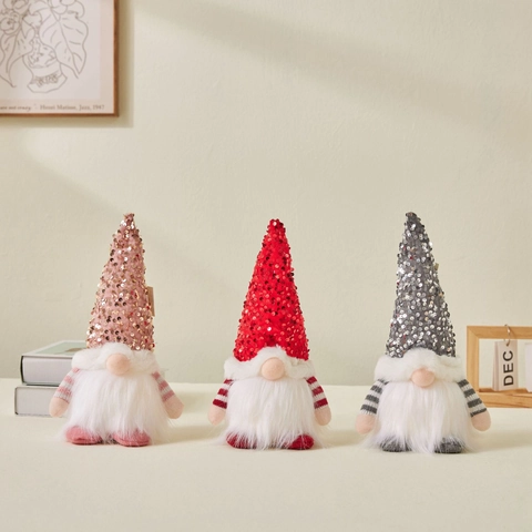 Kerstkabouter Pluche Lichtgevende Gezichtsloze Pop Pailletten Hoed LED Licht Rudolph Voor Vakantie Huis Decor Tafeldecoratie
