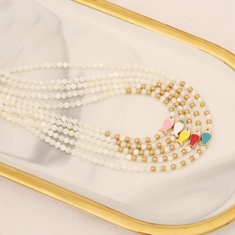 Collana Di Perline In Acciaio Inossidabile Con Perla Artificial Di Conchiglia E Ciondolo A Forma Di Pesce In Smalto Colorato Gioielli Da Donna