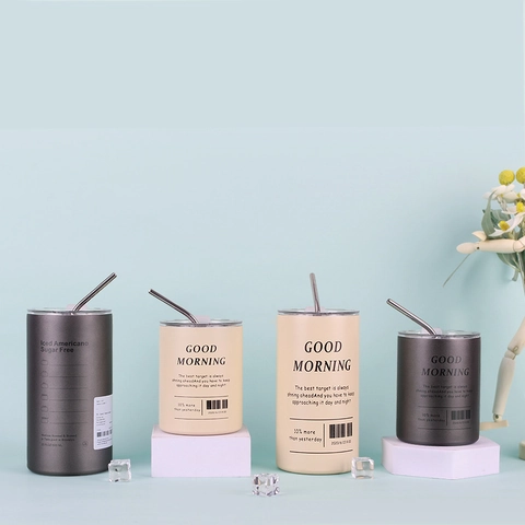 Stainless Steel Vacuum Insulated Coffee Cup With Straw And Lid Double Wall Portable Thermal Travel Mug Modern