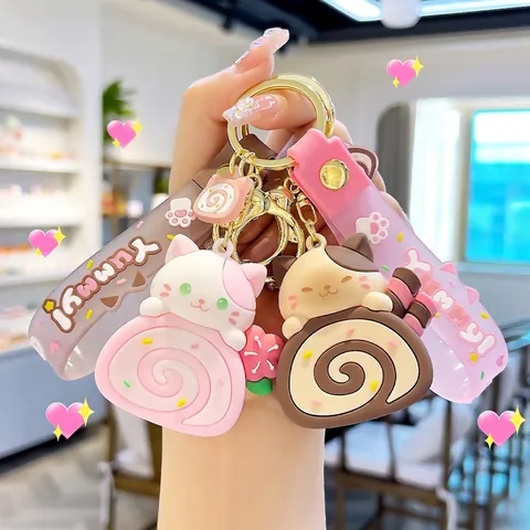 Simpatico Portachiavi a Forma di Gatto Panda e Rotolo Dolce in PVC Ciondolo per Borsa Animale per Donna Ragazza Accessori Kawaii