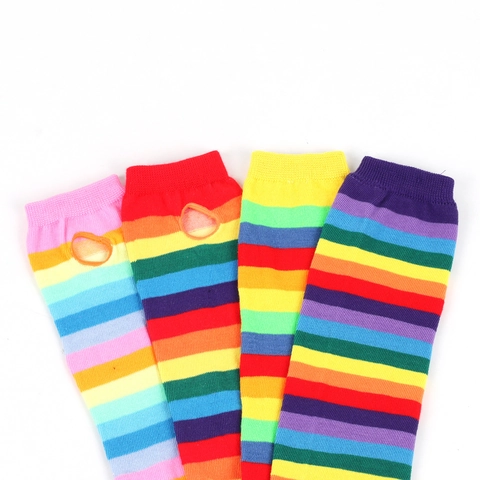 Scaldabraccia In Maglia A Righe Arcobaleno Guanti Senza Dita Con Foro Per Pollice Per Accessorio Moda Cosplay