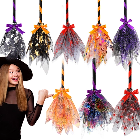 Halloween LED Leuchtende Hexenbesen Kunststoff Netz Spinnennetz Requisite Für Cosplay Foto Kostüm Party Dekoration Besen