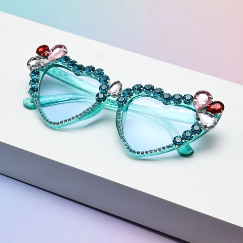 Occhiali Da Sole A Forma Di Cuore Con Strass E Cristalli Montatura PC Protezione UV400 Moda Party Occhiali Per Donna