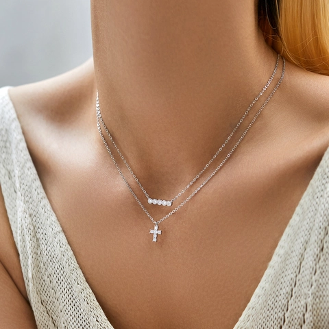 Moissanite Cross Pendant Necklace 925 Sterling Silver D Color VVS1 Clarity Elegant Jewelry For Women