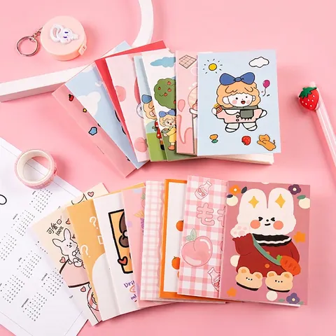 Mini Libreta Dibujos Animados Portátil Papel Pulpa Madera Páginas Rayadas Para Escuela Oficina Papelería Kawaii