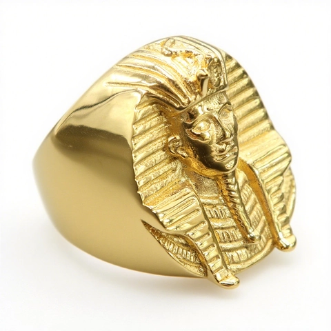 Ancient Egyptian Pharaoh Sphinx Ring Gold Plated Stainless Steel Men Retro Punk Relief Jewelry