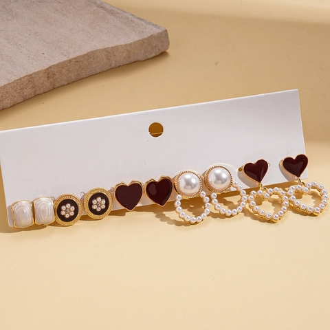 Orecchini Lobo Cuore Smalto Perla Artificial Imitazione Lega Gioielli Geometrici Con Perno In Argento Per Donna Elegante Moda