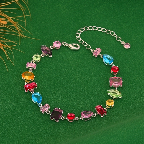 Bracciale Di Caramelle In Cristallo E Zircone Colorato Per Donna Rame Placcato Argento Scintillante Gioielli