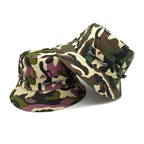 Sombrero Pescador Camuflaje Poliéster Transpirable Ojales Metálicos Cordón Ajustable Exterior Pesca Protección Solar Sport