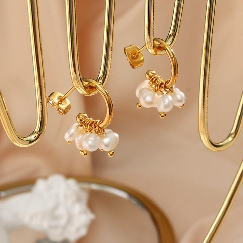Französisch Vintage Süßwasserperlen Ohrringe Für Damen Edelstahl Vergoldet C-Form Perle Hängerohrringe Schmuck