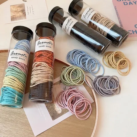 Braided Hair Ties High Elasticity Damage Free Solid Colors Ponytail Holders Elastic Hairbands Cylinder Jar Packaging