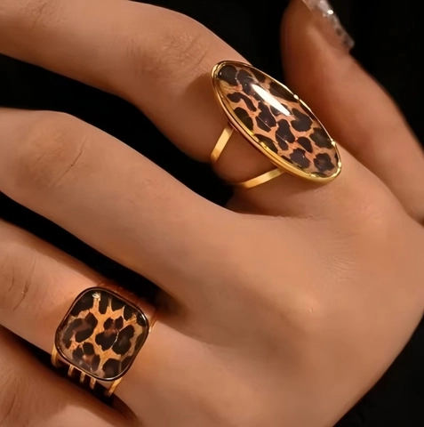 Vintage Leopard Print Ring For Women Gold Plated Stainless Steel Adjustable Open Band Retro Fashion Jewelry