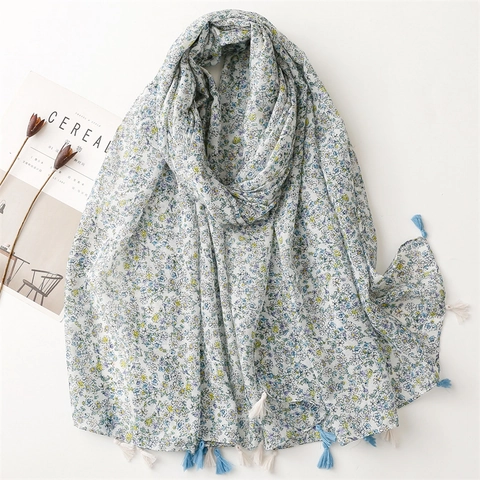 Sciarpa Floreale Da Donna Scialle Leggero In Voile Con Nappine Protezione Solare Lunga Avvolgimento In Garza Accessorio