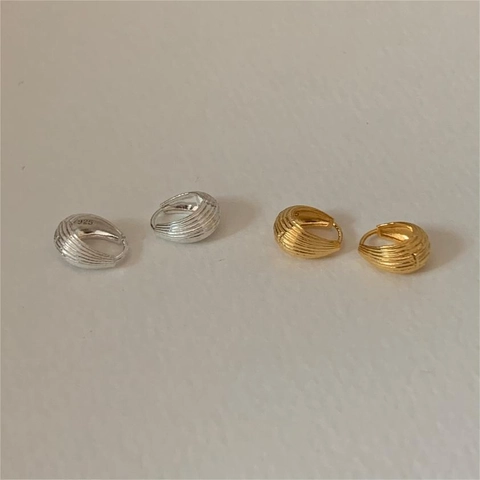 Orecchini Minimalisti In Argento Sterling 925 Texture A Coste Forma Di Conchiglia Piccoli Cerchi Eleganti