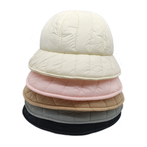 Sombrero De Pescador Acolchado Invierno Cálido Color Sólido Algodón De Plumón Ajustable Estilo Retro Minimalista Mujer