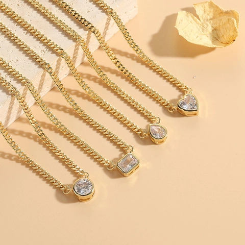 Élégant Collier en Cuivre avec Zirconia pour Femme Style Ins Minimaliste Pendentif Cœur Goutte d'eau Rond Rectangle Bijoux de Mode Cadeau