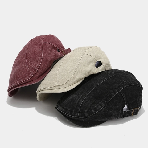 Vintage Washed Denim Flat Cap Adjustable Cotton Beret Ivy Hat British Style For Men Women Street Casual
