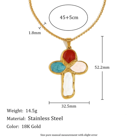 Collana Con Pendente A Croce Acciaio Inossidabile Placcato Oro 18K Smalto Colorato Vintage Stile Di Lusso Donne Accessoire Religioso