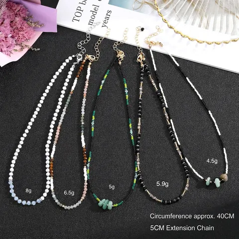 Bohemian Handmade Beaded Necklace Natural Stone Gemstone Alloy Fashion Collarbone Chain For Women