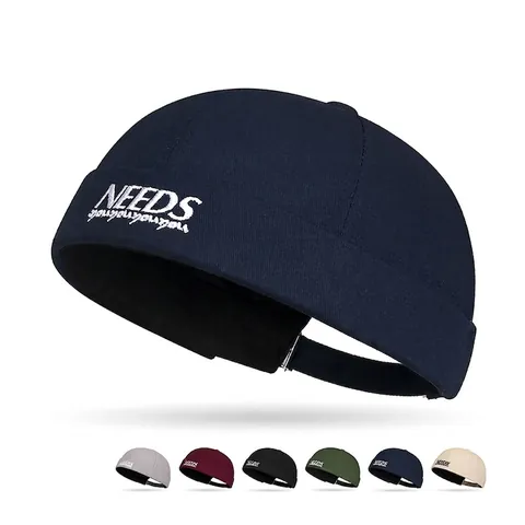 Cotton Docker Hat Brimless Miki Cap Letter Embroidered Adjustable Retro Streetwear Sailor Hat For Men Women