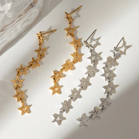 Edelstahl Stern Hängeohrringe Hohle Pentagramm Quaste Modeschmuck Für Damen Wasserdicht Hypoallergen