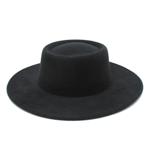 Vintage Wide Brim Woolen Felt Fedora Hat Solid Color Minimalist Elegant Pork Pie Jazz Cap For Women Autumn Winter
