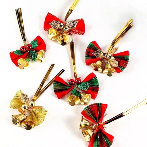 Pendaglio di Natale Fiocco in Velluto Con Campane in Metallo Rosso Verde Plaid Ornamenti Albero di Natale Decorazione Festa
