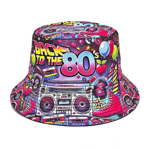 Retro Pop Art Omkeerbare Vissershoed Polyester Zonbescherming Ademend Nostalgische Print Voor Dames Heren