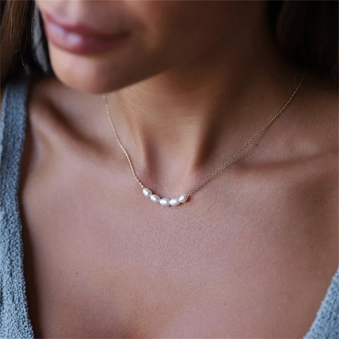 Collier Pendentif Süßwasserperles D'eau Douce Acier Inoxydable Plaqué Or 14K Rétro Minimaliste Bijoux Chaîne De Clavicule Pour Femmes