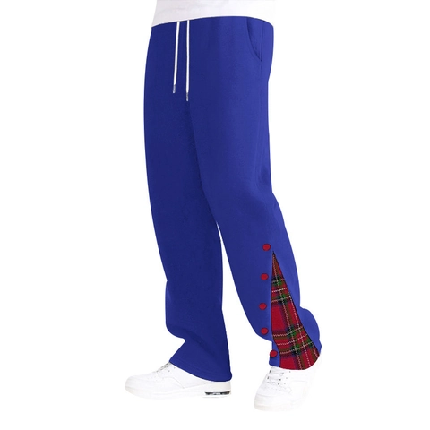 Pantaloni Da Jogging Da Uomo Patchwork A Quadri Bottone Spacco Laterale Coulisse Vita Elastica Pantaloni Lunghi Casual