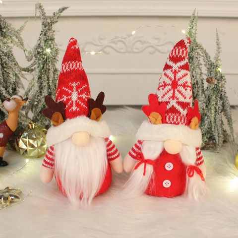 Gnomes De Noël En Peluche Poupée Sans Visage Scandinave Tricot Flocon De Neige Renne Bois Tomte Décoration De Table Maison