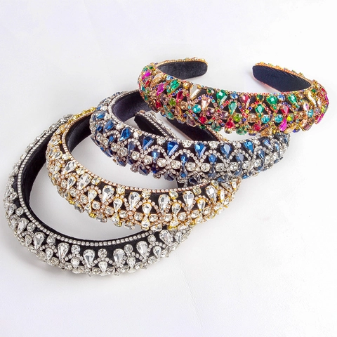 Rhinestone Padded Headband Velvet Wide Thick Hair Band Baroque Vintage Luxury Hair Accessories For Women