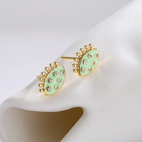 Evil Eye Ohrringe Kupfer 18K Vergoldet Emaille Zirkon Geometrisch Retro Nischenschmuck Für Frauen