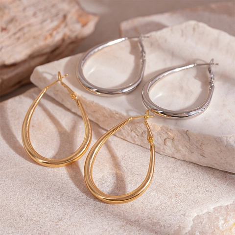 Orecchini A Cerchio Teardrop Lega Alta Lucidatura Ovale Gioielli Geometrici Donne Con Silver Earring Post