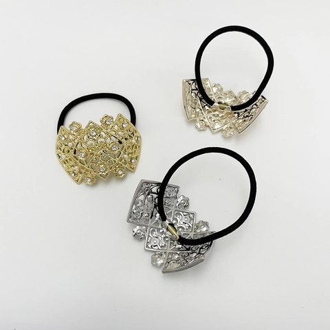 Geometrische Hohle Legierung Haargummis Mit Künstliche Perle Und Rhinestone Punk Stil Ponytail Halter Elastische Haarbänder Für Frauen
