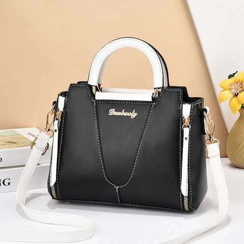 Bolso de Mano Elegante de Cuero PU de Color Contrastante para Mujer Bolso de Gran Capacidad con Asa Superior y Correa Ajustable