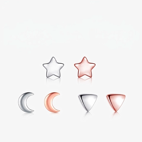 Minimalistische Geometrische Ohrstecker 925 Sterling Silber Poliert Stern Mond Dreieck Winziger Schmuck Für Frauen