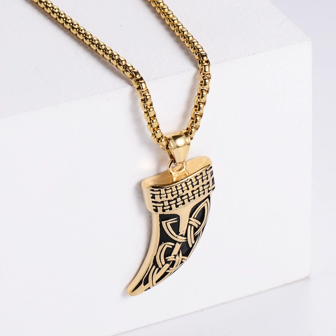 Wolfstand Hanger Ketting 304 Roestvrij Staal Keltische Knoop Gegraveerd Viking Punk Stijl Retro Sieraden Voor Mannen