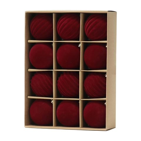 Juego de Bolas de Navidad Flocadas Textura de Terciopelo Plástico Decoraciones Colgantes para Árbol de Navidad Para Decoración de Escena de Vacaciones Hogar