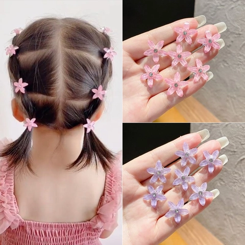Kids Mini Flower Hair Clips Resin Rhinestone Small Hairpins For Girls Braiding Hair Styling Accessories Sweet Macaron Colors