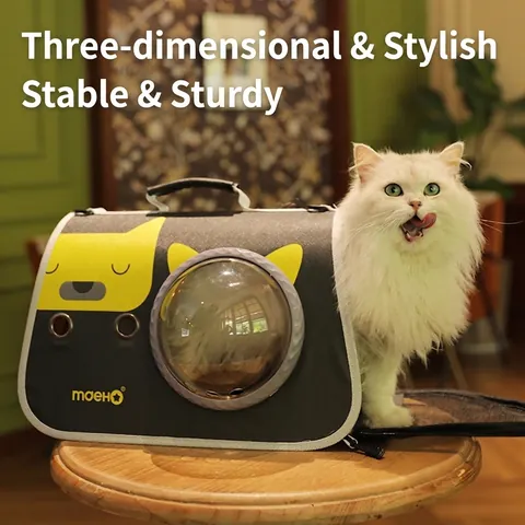 Tragbare Haustiertragetasche Atmungsaktive Weltraumkapsel Blasenfenster Reisehandtasche Für Katzen Kleine Hunde Faltbares PU Leder