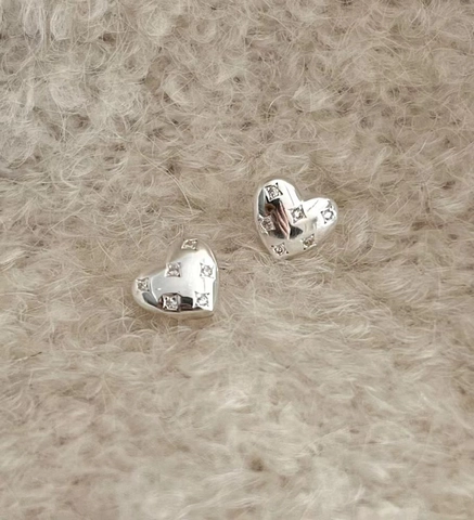 Pendientes de Botón de Corazón de Plata de Ley 925 Minimalistas Oro Plata Con Strass Incrustado Pendientes de Corazón Joyería de Moda Mujer