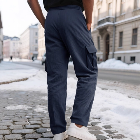 Men Corduroy Cargo Pants Multi-Pocket Casual Joggers Elastic Drawstring Waist Straight Leg Urban Streetwear