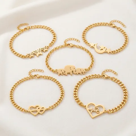 Fashion Bracelet Titanium Stainless Steel Minimalist Heart Elephant Butterfly Infinity Dainty Jewelry For Women