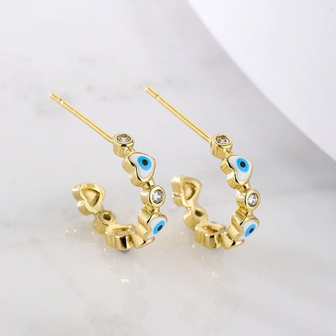 18K Gold Vergoldete Kupfer Creolen Herz Böser Blick Emaille Mikro Pave Zirkonia Zarter Modeschmuck