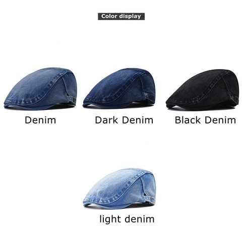 Washed Denim Flat Cap Cotton Ivy Hat Adjustable Metal Buckle Solid Color For Men Women Casual Outdoor Fashion