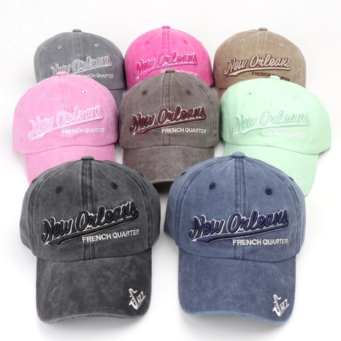 Vintage Washed Cotton Baseball Cap New Orleans Stickerei Distressed Casual Sonnenhut Für Herren Damen Verstellbar